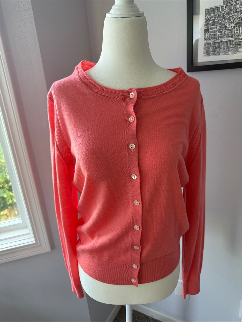 Banana Republic Merino Wool Coral-Red Button Cardigan